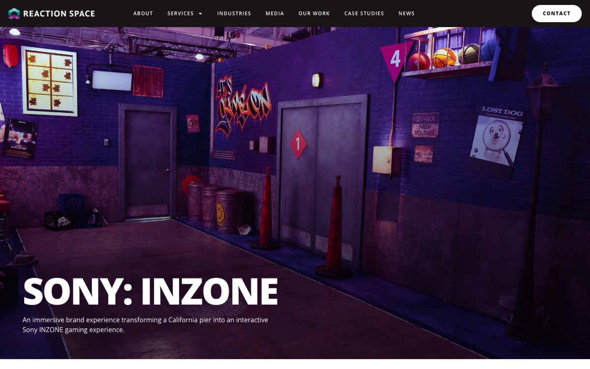 Sony INZONE case study page opening with a full-width photo of the installation