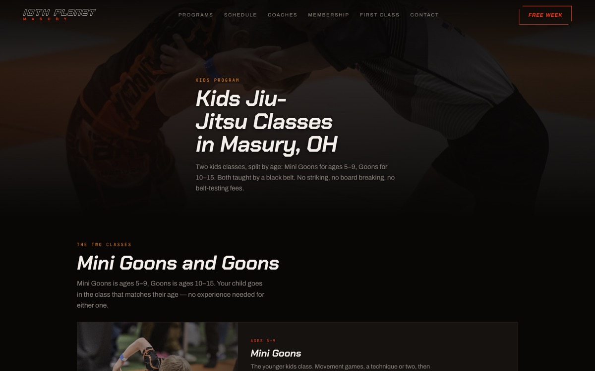 Kids jiu-jitsu classes page