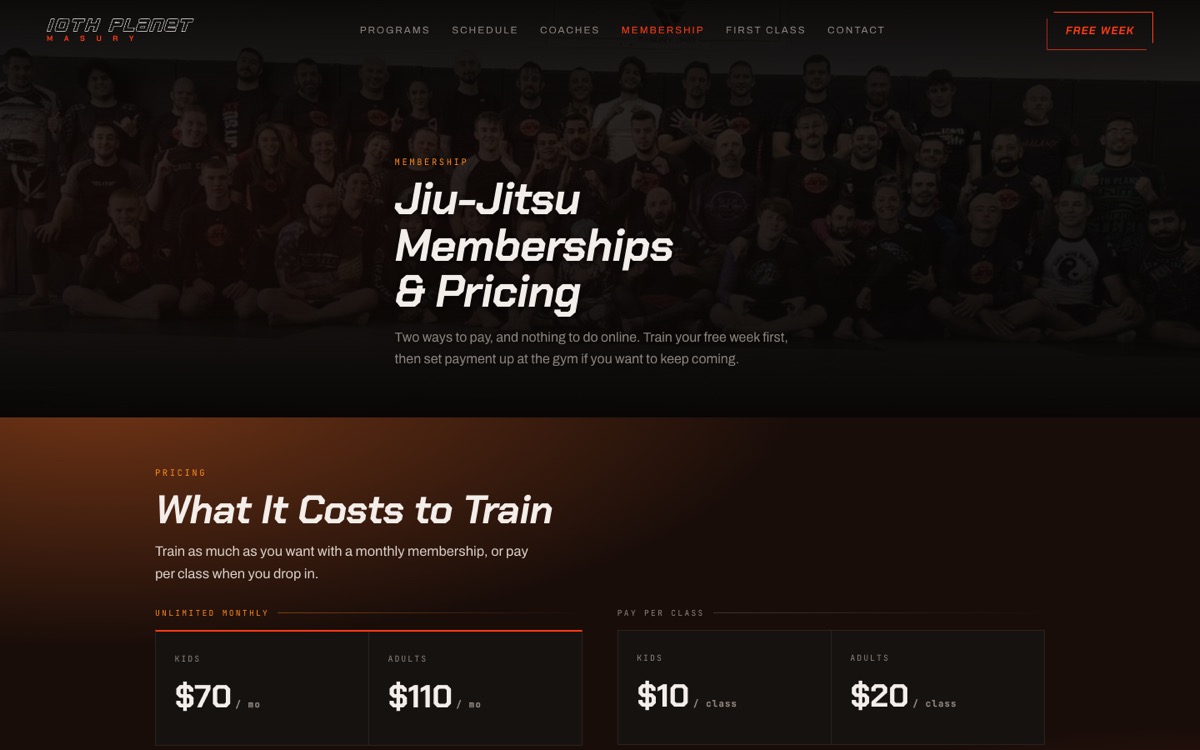 Memberships and pricing page